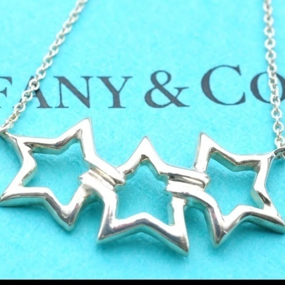 Authentic Vintage Tiffany & Co. Triple Open Star PERETTI Necklace Sterling Silve
